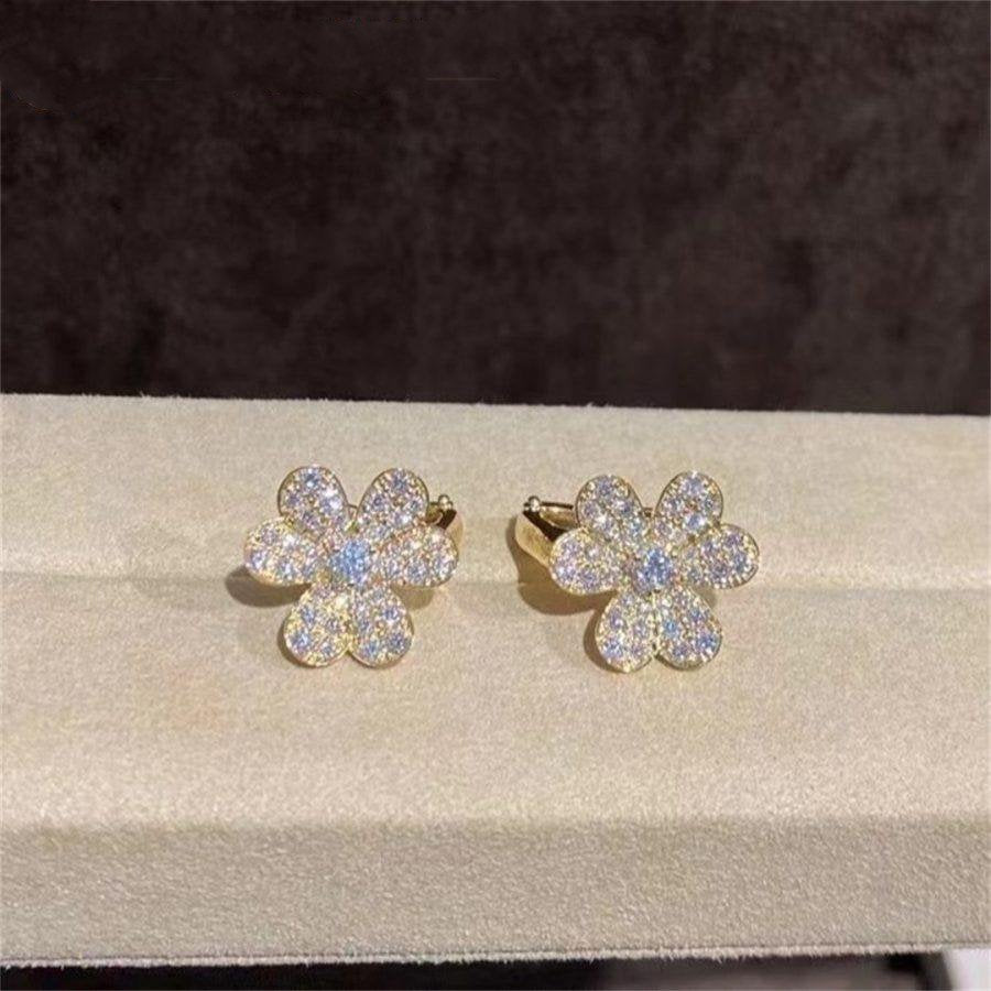 [BLAUE TRÄNEN]FRIVOLE GOLDENE BLUMEN-DIAMANT-OHRRINGE 