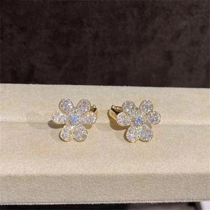 [BLAUE TRÄNEN]FRIVOLE GOLDENE BLUMEN-DIAMANT-OHRRINGE 