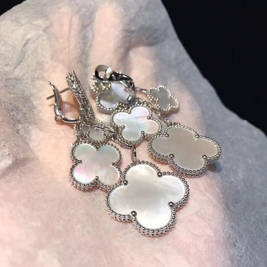 [BLUE TEARS]CLOVER EARRINGS WHITE MOP 4 MOTIFS SILVER