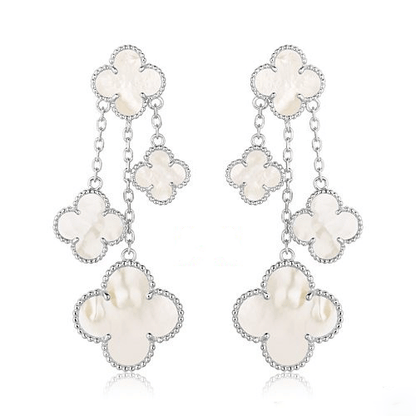 [BLUE TEARS]CLOVER EARRINGS WHITE MOP 4 MOTIFS SILVER