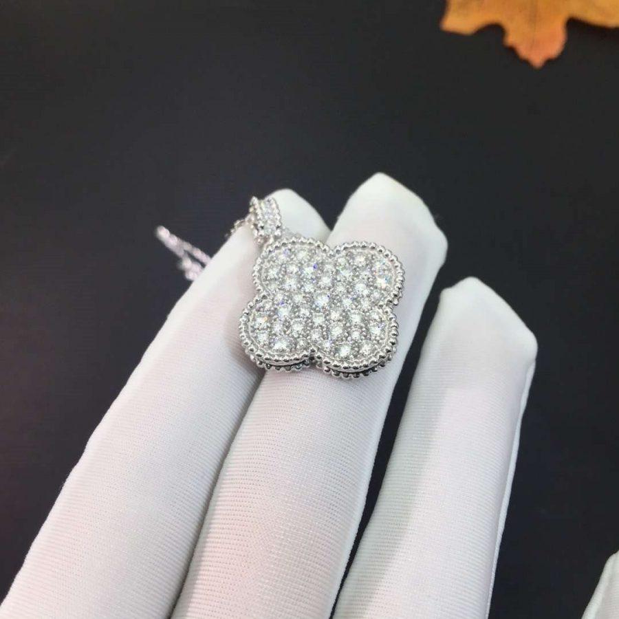 [BLUE TEARS]CLOVER 25MM SILVER FULL DIAMOND BIG CLOVER NECKLACE