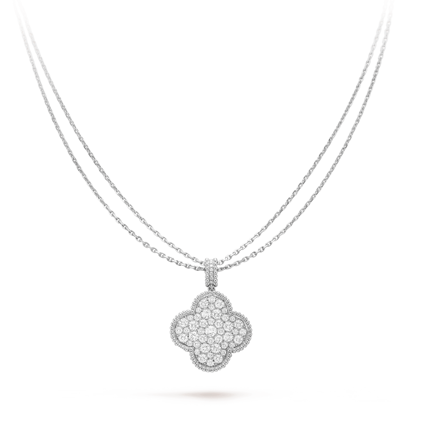[BLUE TEARS]CLOVER 25MM SILVER FULL DIAMOND BIG CLOVER NECKLACE