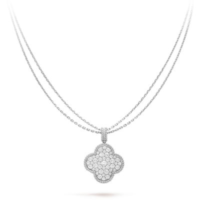 [BLUE TEARS]CLOVER 25MM SILVER FULL DIAMOND BIG CLOVER NECKLACE