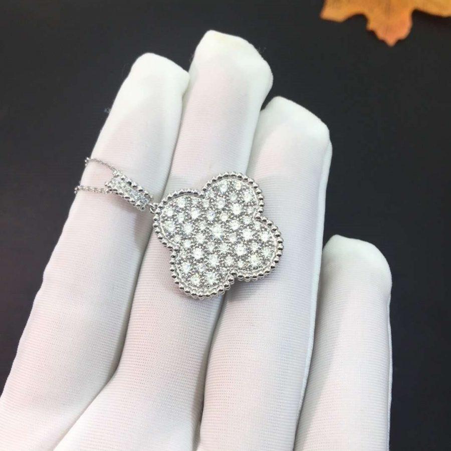 [BLUE TEARS]CLOVER 25MM SILVER FULL DIAMOND BIG CLOVER NECKLACE