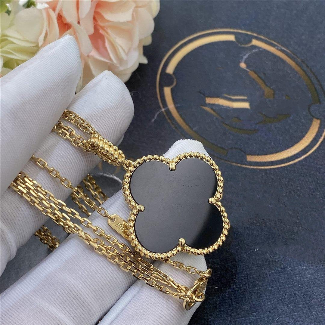 [BLUE TEARS]CLOVER 25MM GOLD ONYX BIG CLOVER NECKLACE