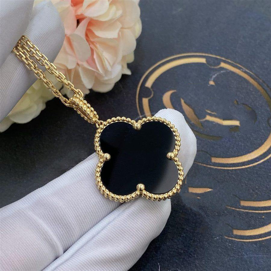 [BLUE TEARS]CLOVER 25MM GOLD ONYX BIG CLOVER NECKLACE
