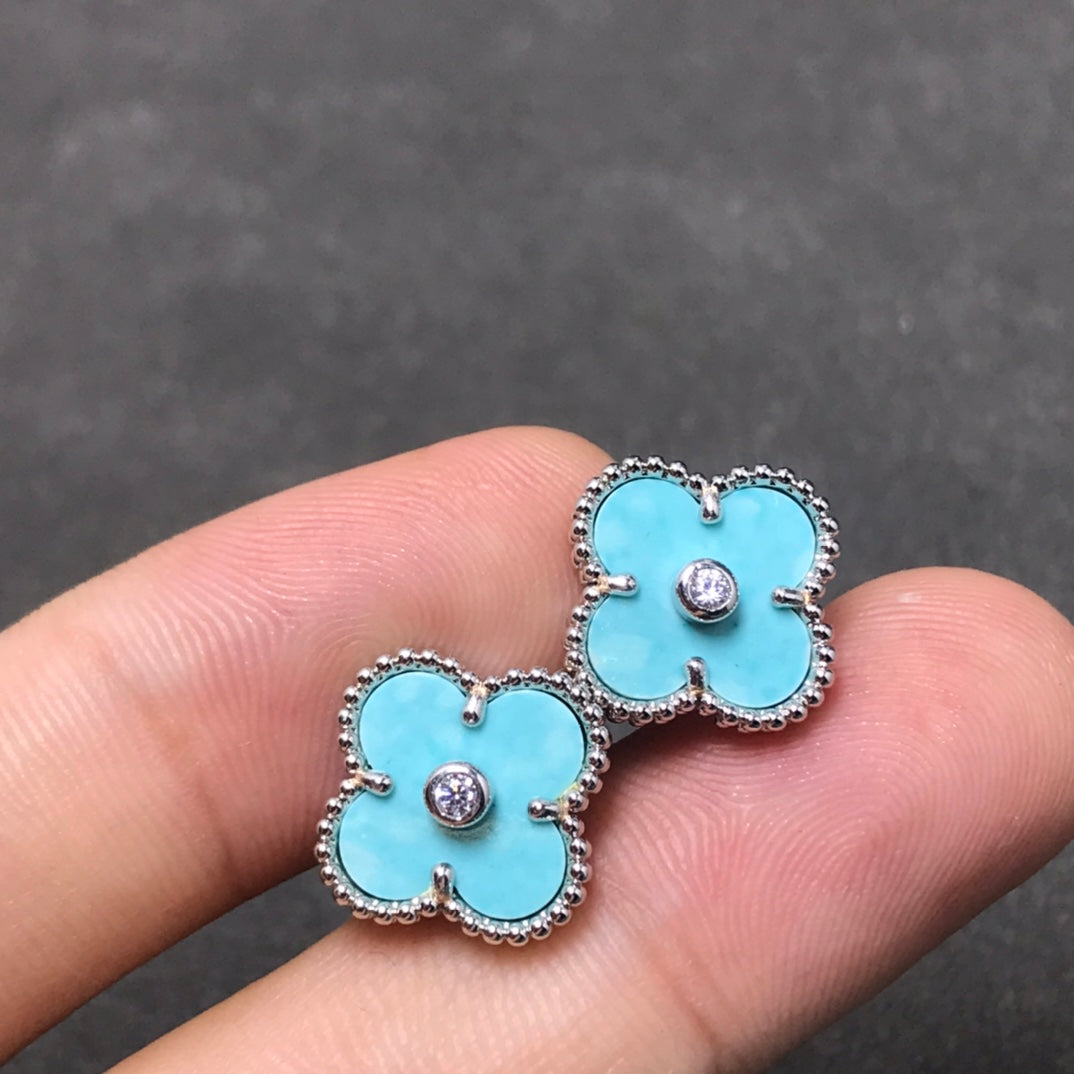 [BLAUE TRÄNEN]CLOVER 1 DIAMANT BLAUER HIMMEL SILBER OHRRINGE